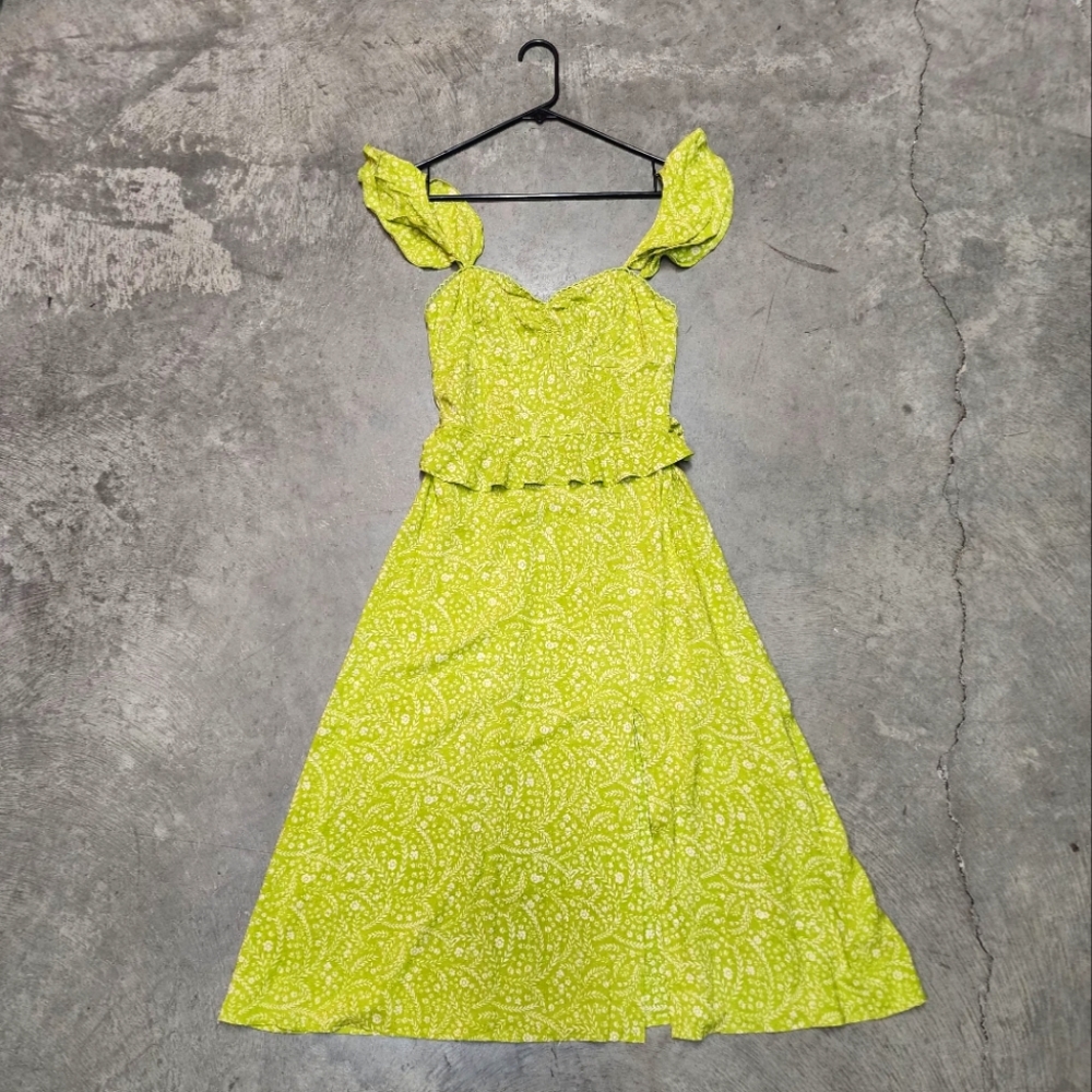 Band Of The Free Boho Lime Floral Midi Dress XS NWT